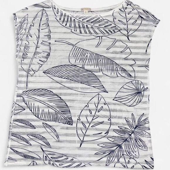 Gap White and Navy Nature Leaf Sheer Stripes Shirt - Picture 1 of 5